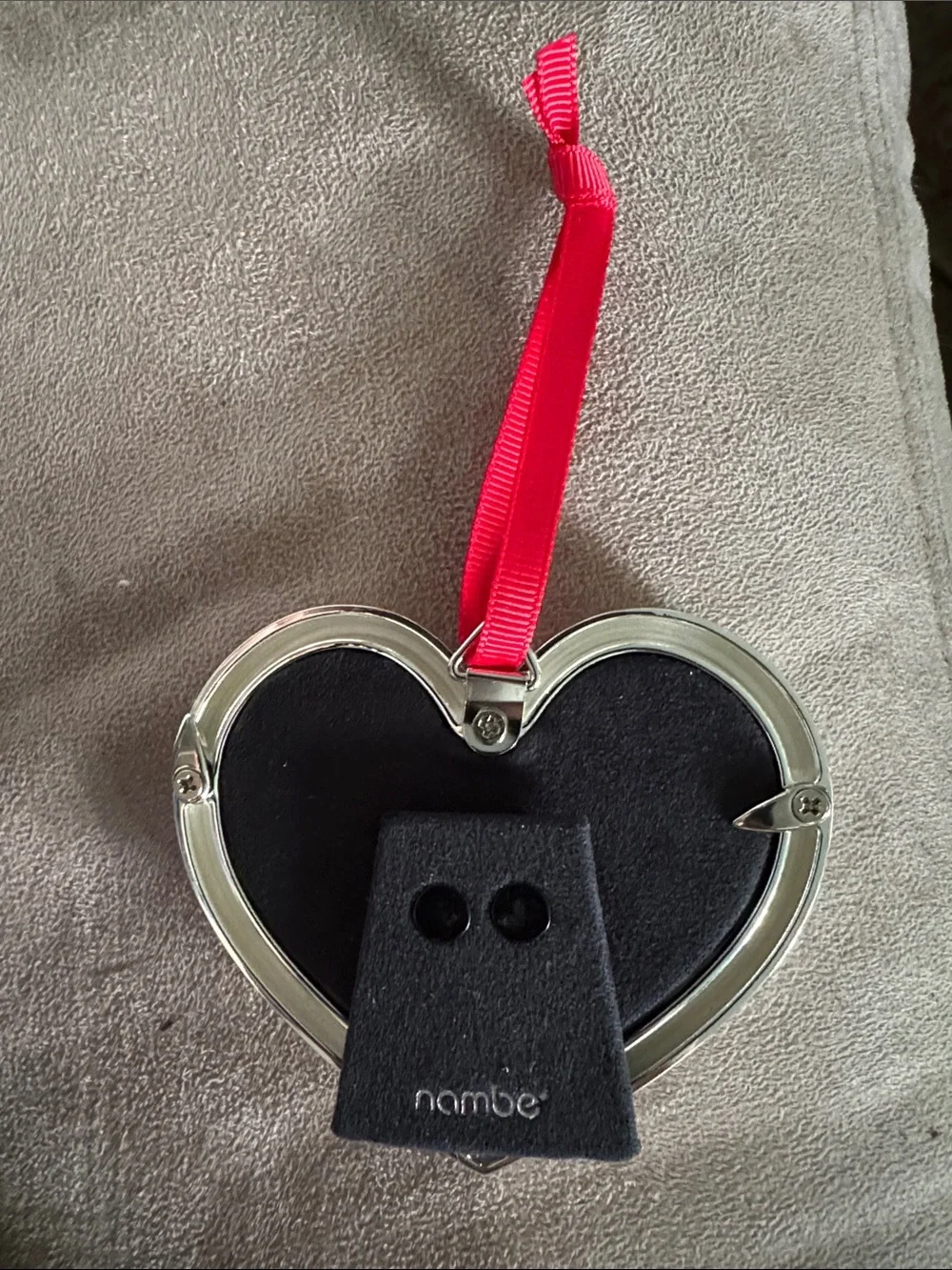 Nambe Heart Mirror Ornament in Black, Silver and Red